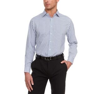 Nautica Men's White and Blue Long Sleeve Plaid Dress Shirt - NWT